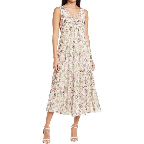 Gabby Skye Women's Sleeveless V-Neck Floral Print Knot Front Dress Size 12 NWT - Picture 2 of 13